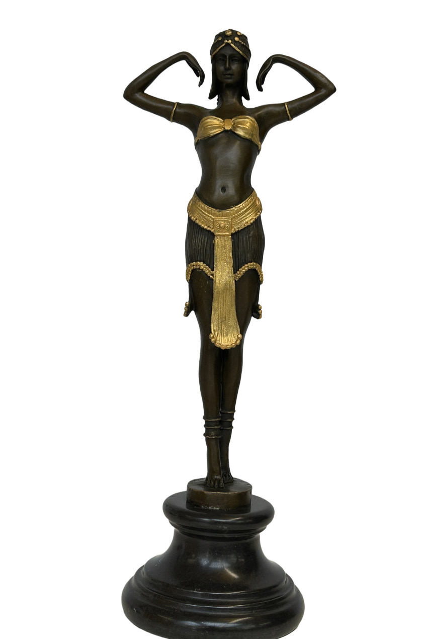 Bronze & gilt art deco lady Egyptian dancer on mar