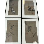 Set of 4 Japanese paintings on silk, 2 depicting m