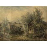 J Holloway watercolour, farm house scene signed &