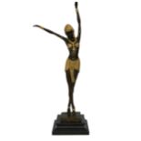 Bronze & gilt art deco lady Egyptian dancer on mar