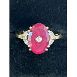 10ct Gold ring set with ruby & diamonds Size Q