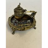 Brass & ceramic inkwell