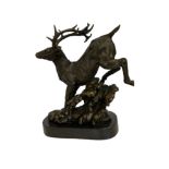 Bronze highland stag sculpture on marble base sign