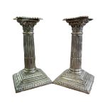 Pair of silver columned candle sticks, Birmingham