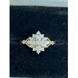 9ct Gold ring diamond cluster set with illusion cu