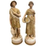 Pair of Royal Dux figures - both with pink lozenge