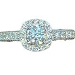 18ct White gold & diamond ring set with 1 round brilliant cut natural diamond & 76 round brilliant c