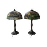 Pair of large glass table lamps with coa