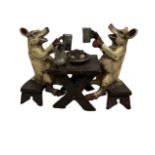 Bergman cold painted bronze 2 pigs seated at table