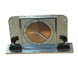 Art deco 8 day mantle clock with chrome & blue gla