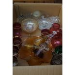 Box of glass ware to include cranberry glass & car