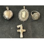 3 Silver pendants & silver ring