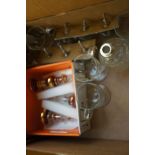 Small box of glass ware to include door handles &