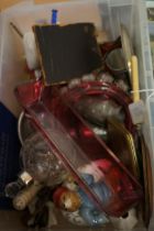 Box of collectables to include cranberry glass, ar