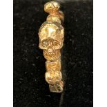 Yellow metal memento mori morning skull ring eyes