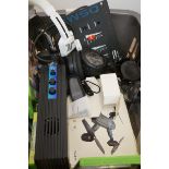 Box of electricals to include Xbox games, drone, e