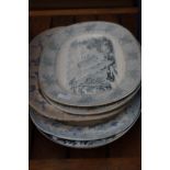 8 Victorian blue & white meat plates