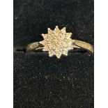 9ct Gold diamond cluster ring Size M 1.7g