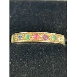 9ct Gold ring set with multi coloured gem stones s