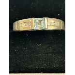 9ct White Gold ring set with aquamarine & diamonds