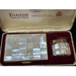 Ronson boxed set with mother of pearl lighter & ca