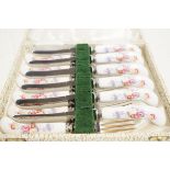 Cased set of Royal crown derby cake knives & forks