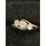 9ct Gold ring set with 3 white stones Size P