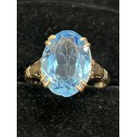 9ct Gold ring set with large blue stone Size L