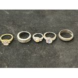 5 Silver rings Size J-W