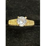 9ct Gold ring set with solitaire white stone Size