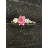 9ct gold ring set with white & red stone Size Q