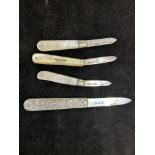 3x Silver & mother of pearl fruit knives & 1 other