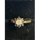 9ct Gold ring set with diamonds & sapphires Size O