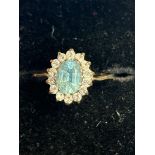 9ct Gold ring set with blue topaz & cz stones Size