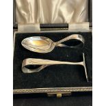 Boxed silver spoon & shovel