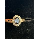 9ct gold ring set with sapphires & diamonds Size M