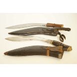 2x Kukri knives & leather scabbard - 1 with 2 skin
