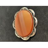 Silver & agate oval brooch