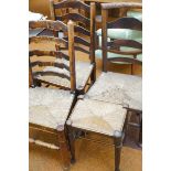 3 Ladder back chairs & footstool