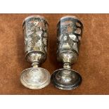 2 Silver & glass small vases