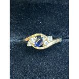 9ct Gold ring set with sapphire & cz stones Size K