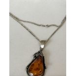 Silver & amber necklace boxed