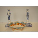 Spode turquoise fruit bowl together with a pair of