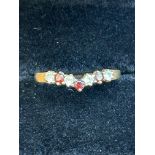 9ct gold ring set with red & cz stones Size Q 1.4g