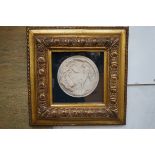 E W Wyom framed plaque with trade label to verso