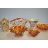 2 Mailing vases, 3 carnival glass bowls & price Ke