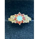 9ct Gold ring set with opal & red stones Size O 2.