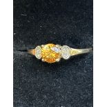 9ct Gold ring set with citrine & diamonds Size O 1