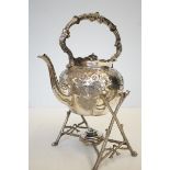 Silver plated spirit kettle with stand (A/F)