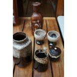 Stoneware pottery & leather bound flask